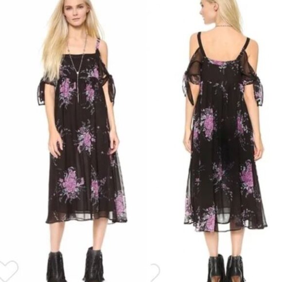 Free People Tied to You Floral Chiffon Flowy Dress Cottage Boho Oversized Small - Picture 2 of 10